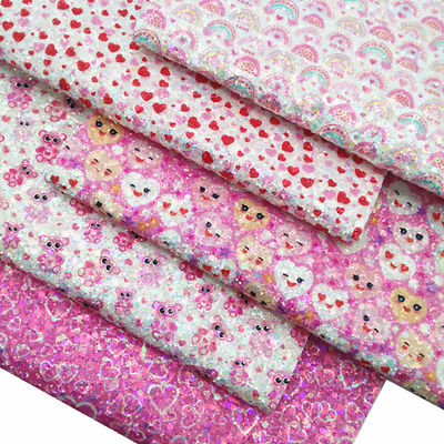 Imprimido rosa PU Polyurethane Glitter de cuero Día de San Valentín Amor forma Gretel
