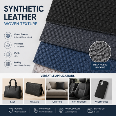 Texturas tejidas Rollo de cuero sintético de PVC con tejido de malla Apoyo para bolsas Carteras Muebles