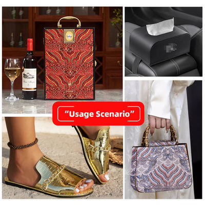 Película de tela de cuero sintético con estampado de macramé de PVC sintético para uso decorativo y artesanal de bolso, cuaderno, carcasa de teléfono, para sofá