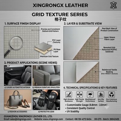 SERIAS GRID TEXTURE Embalaje sintético Productos de cuero diseñados para la durabilidad y el estilo en el embalaje, el calzado, la confección de ropa y muebles