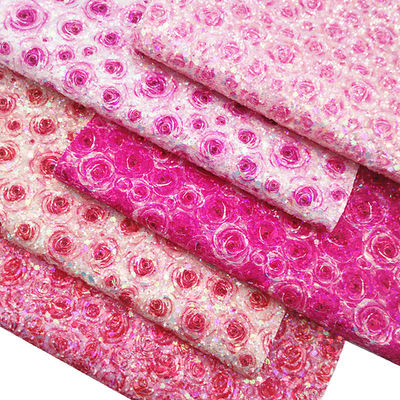 Color rosa 100% PU Impresión de cuero Gretel Rose Flower Imitación de cuero de poliuretano