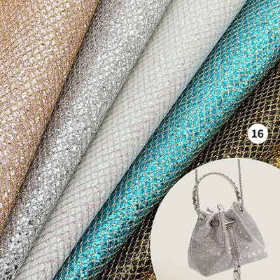 Material de cuero sintético de PVC con purpurina gruesa tipo malla, cuero sintético elástico para zapatos, equipaje, bolso, embalaje, sofá, forro exterior