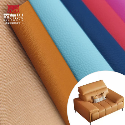 Venta al por mayor Litchi en relieve PVC de tejido de punto impermeable Cuero sintético artificial para el sofá silla Muebles de cuero falso