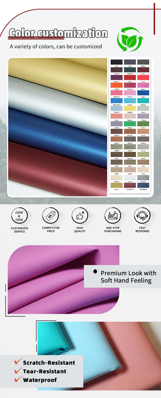 Tejido de cuero sintético de PVC súper extensible de grano liso resistente a la suciedad cuero falso para muebles Sofá silla bolsas de asiento de coche 4