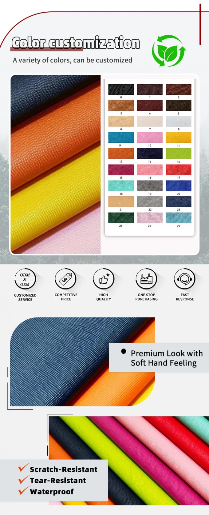 Cuero sint&eacute;tico artificial de grano cruzado de PVC para cartera, embalaje, funda, zapatos, cuaderno, tela de cuero 4