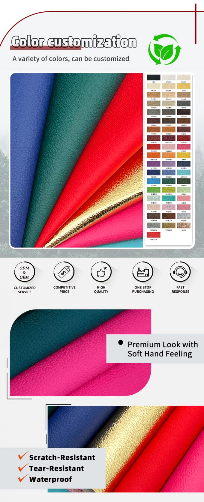 PVC de piel sint&eacute;tica artificial en relieve Litchi Grain Dise&ntilde;o para muebles Sof&aacute; Decorativo Bolso de artesan&iacute;a Coj&iacute;n de coche 4