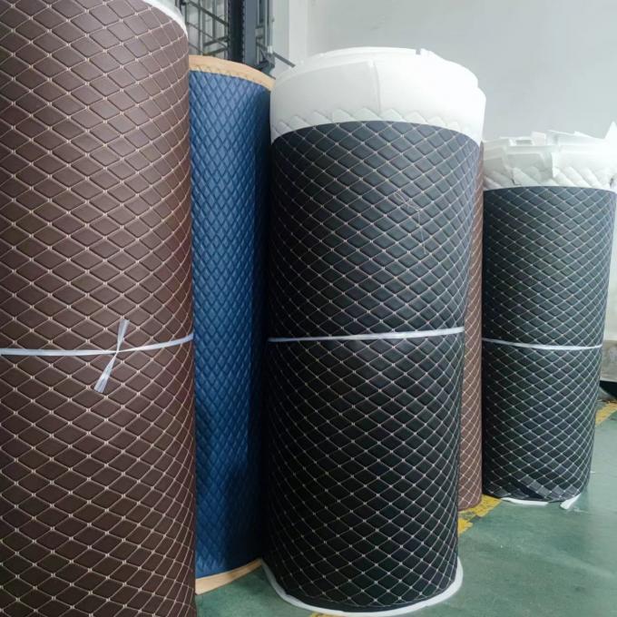 Cuero sintético acolchado con bordado de PVC personalizado, espuma de poliuretano de 6,0 mm para tapicería de asientos de coche, sofá, tela de cuero sintético 12