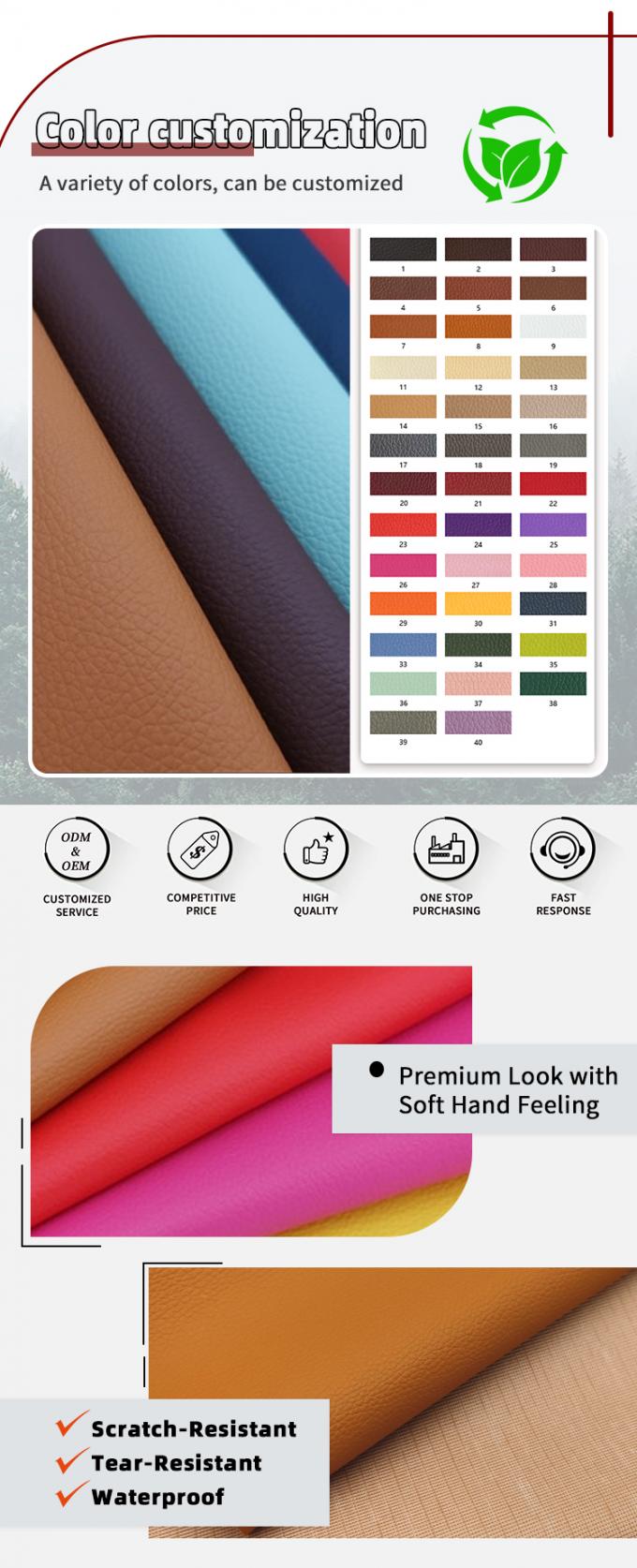 Venta al por mayor Litchi en relieve PVC de tejido de punto impermeable Cuero sintético artificial para el sofá silla Muebles de cuero falso 4