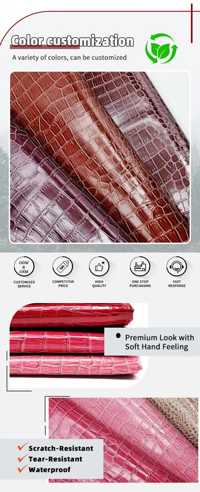 Cuero en relieve de PVC de cocodrilo con textura de cuero falso de colores brillantes Cuero sint&eacute;tico para zapatos Bolsas Muebles Materiales de artesan&iacute;a 4