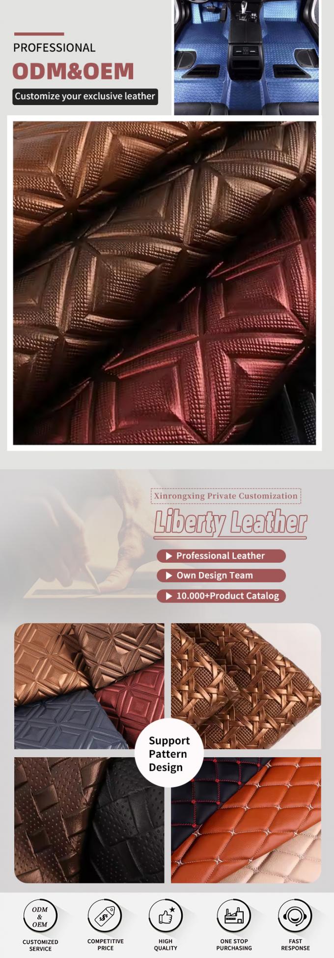 Tejido de cuero sintético con patrón de grano PVC para asientos de coche y muebles 4