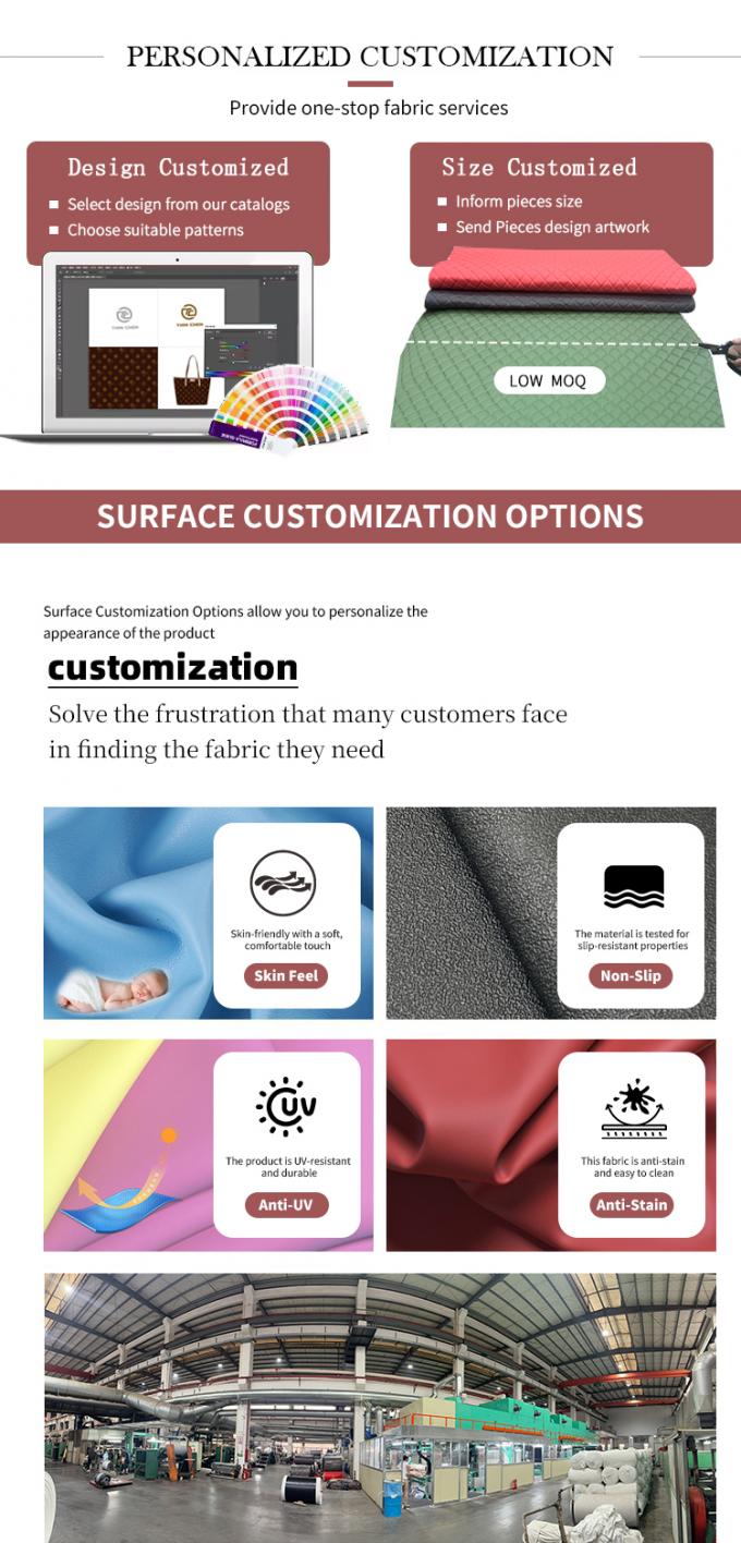 Tejido de cuero sintético con patrón de grano PVC para asientos de coche y muebles 7