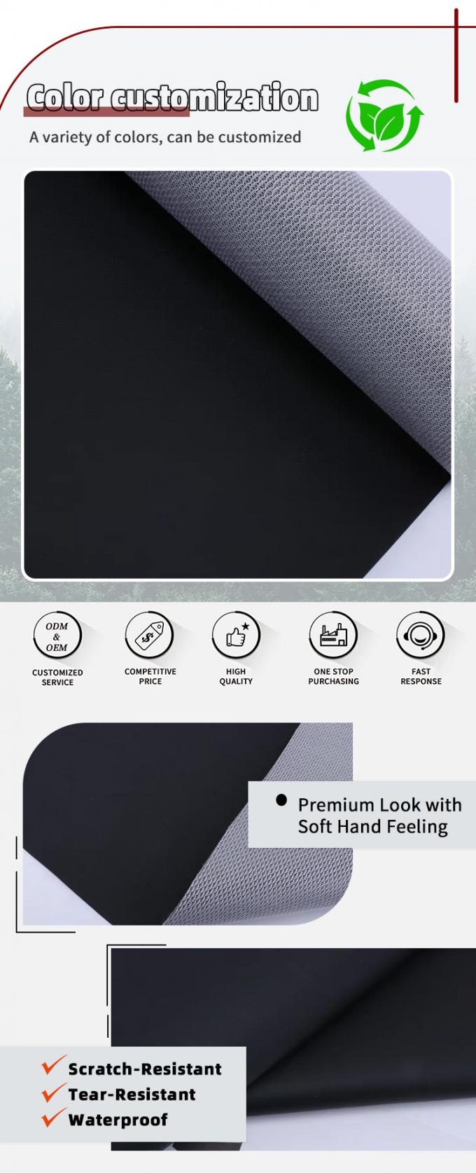 Cuero de grano de agujero de PVC para cubiertas de asientos de autom&oacute;viles - a prueba de agua y resistente a la abrasi&oacute;n 4