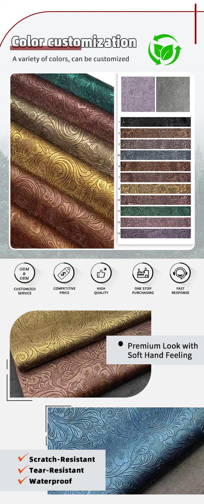 Pvc flor de patr&oacute;n de cuero sint&eacute;tico artificial cartera caja de zapatos Ntoebook Tejido de cuero falso 4