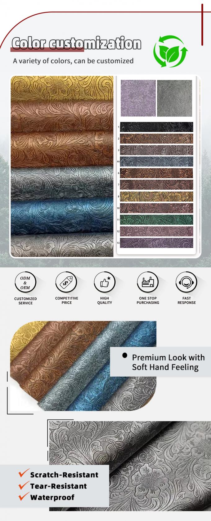 Patr&oacute;n de flores de PVC en relieve Cuero sint&eacute;tico para cartera Cajas de bolsillo Zapatos port&aacute;tiles Bolsas decorativas Materiales de cuero falso duraderos 4