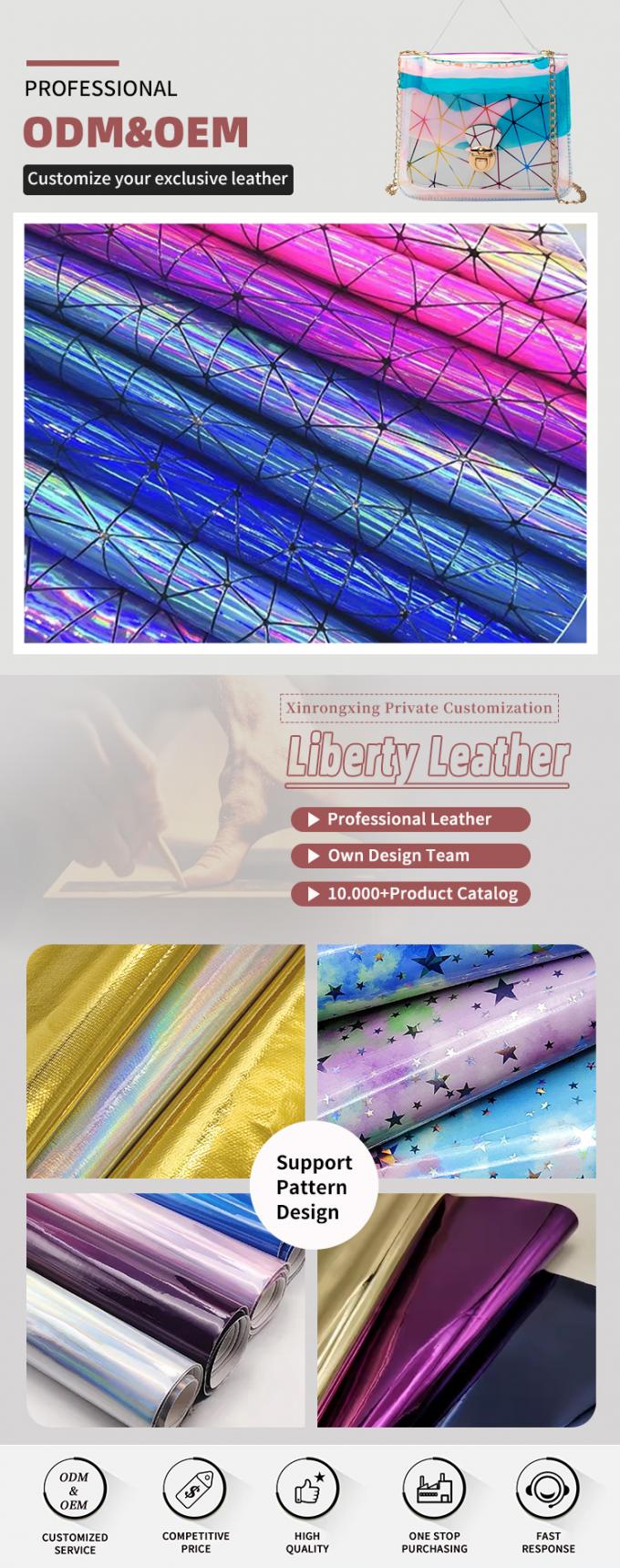 Especialidad PU espejo l&aacute;ser triangulaci&oacute;n de cuero sint&eacute;tico equipaje bolso de mano zapatos bolso cosm&eacute;tico tela de cuero 4