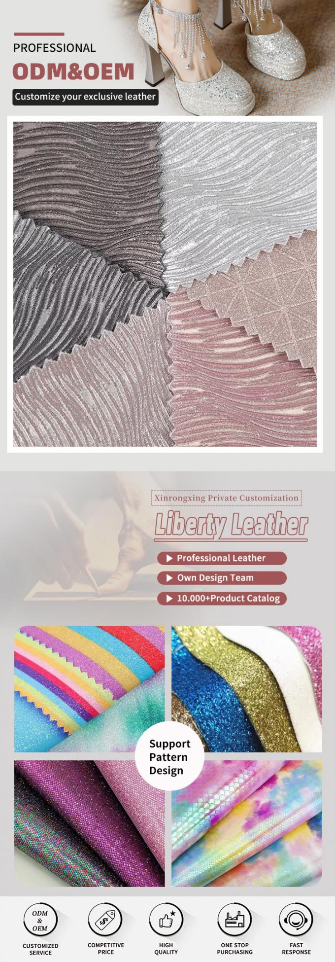 Tela de cuero sintético brillante con purpurina en relieve de PU elástico para zapatos, bolsos, lazos, manualidades, sombreros, tela de cuero sintético 4