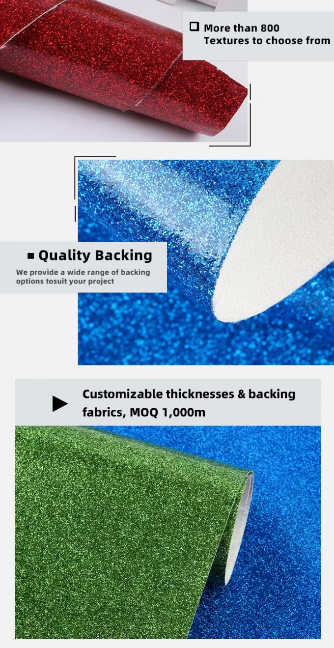 Tela con purpurina y película recubierta de PU para zapatos, lazos, manualidades, cuero sintético, cuero sintético impermeable, elástico para forro de sofá y exteriores 5