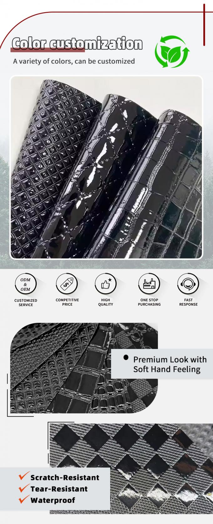 Alto brillo PVC Cocodrilo en relieve tejido grano geometría animal para zapato bolsa decoración sintético cuero artificial tela para manualidades 4